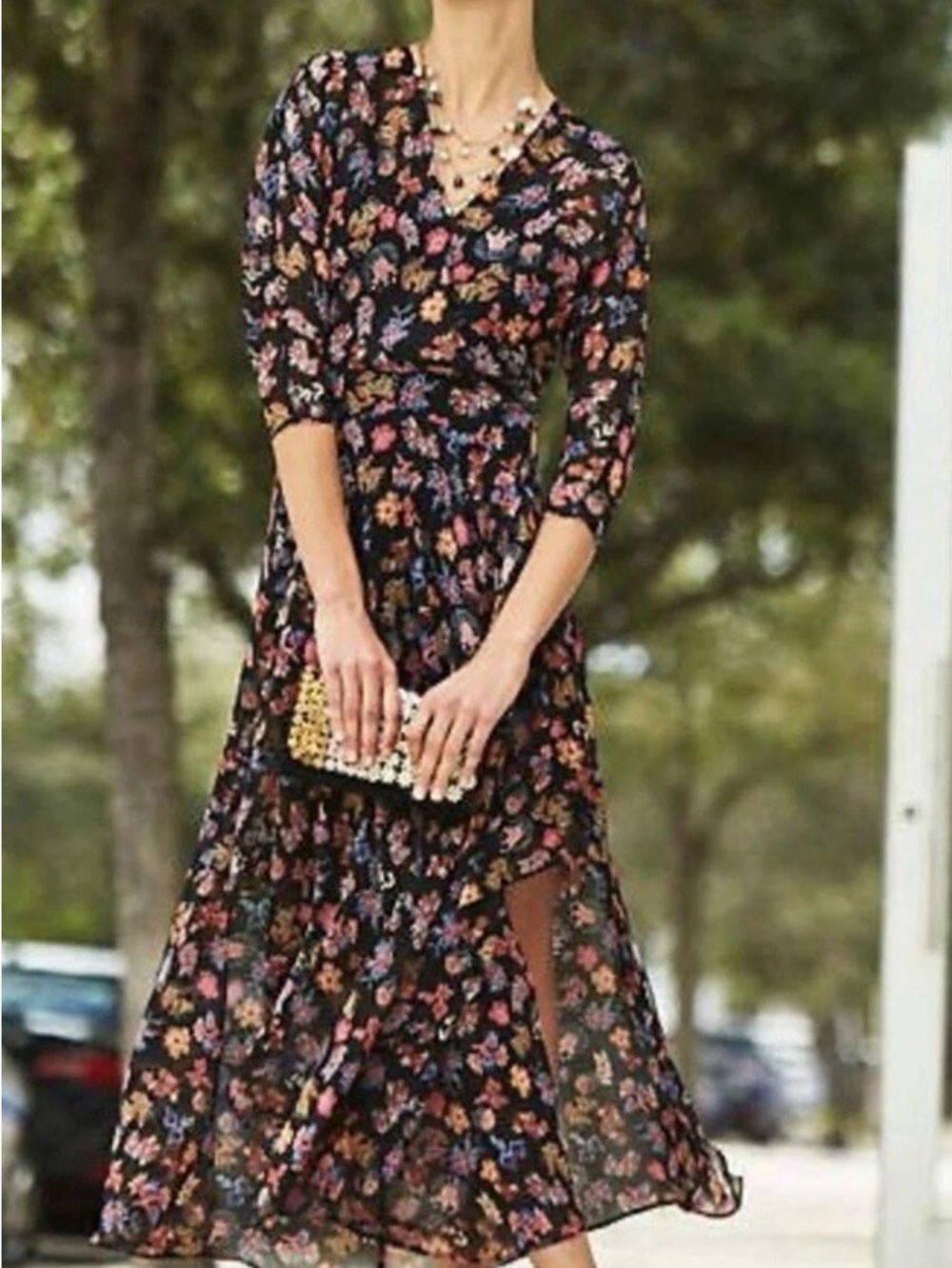 Anthropologie HD in Paris Sheer Floral Maxi Dress | Size 2 | Black Floral